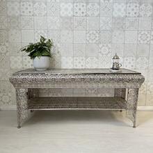 DOWNTON INTERIORS UK Silver TV Stand Unit With Shelf Embossed Metal Moroccan Style - Silver - View 5
