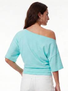 Women's Off-Shoulder Tops  Fitted Waist Ruched Short Sleeve Shirts For Going Out Tops Streetwear - Turquoise - View 5