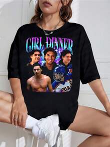 Girl Dinner Garrett Graham Off-Campus Briar Uni Bootleg Rap Style Vintage T-Shirt.Png - 黑色 - 查看 1