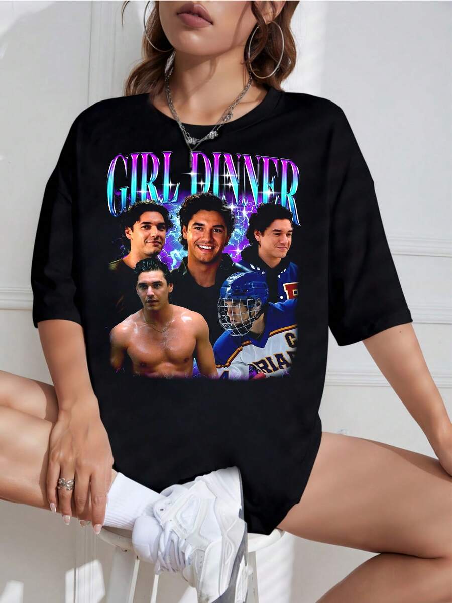 Girl Dinner Garrett Graham Off-Campus Briar Uni Bootleg Rap Style Vintage T-Shirt.Png - 黑色 - 查看 1