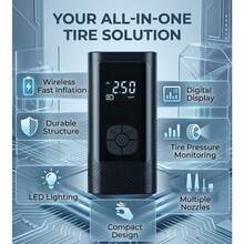 150PSI 便攜式充氣幫浦,附胎壓計與 LED 顯示螢幕,3 倍快速一鍵式智能無線充胎機,USB 供電,可充電電池 - 無線電動泵 - 查看 5