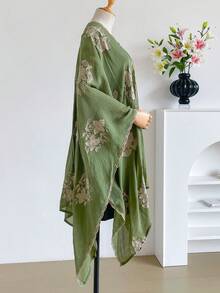 1件優雅設計花卉圖案波希米亞風刺繡開襟披肩女款和服/圍裙，春夏海灘度假防曬罩衫，刺繡開襟衫，時尚百搭輕盈奢華裝飾，適合日常穿著，禮物首選 - 綠色 - 查看 4