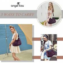 Angelkiss - Bolso de mano grande para mujer, de piel sintética lavada, bandolera, bandolera, bandolera - G-púrpura - Ver 7