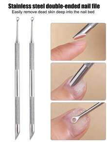 1 Double Ended Stainless Steel Nail Pusher With Pink Sanding Pads, Replaceable Self-Adhesive Push-On Nail Sandpaper, Includes Sandpaper Sheets And Nail Pusher, Used For Buffing And Shaping Nails, Suitable Formanicures And Nail Grinding Nail Care Tool - A - View 8