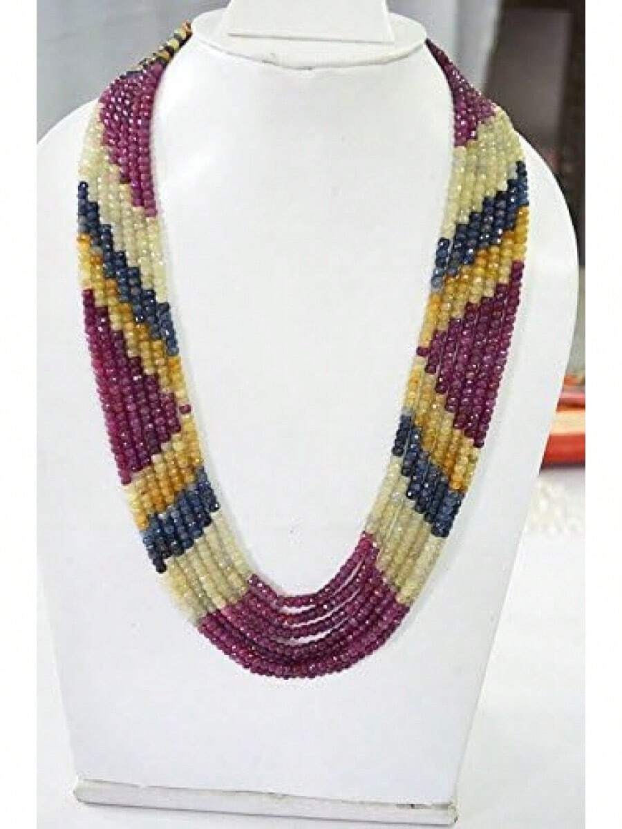 Collar de rubí natural multifacetado con borlas, collar de 7 líneas - 1 - Ver 1