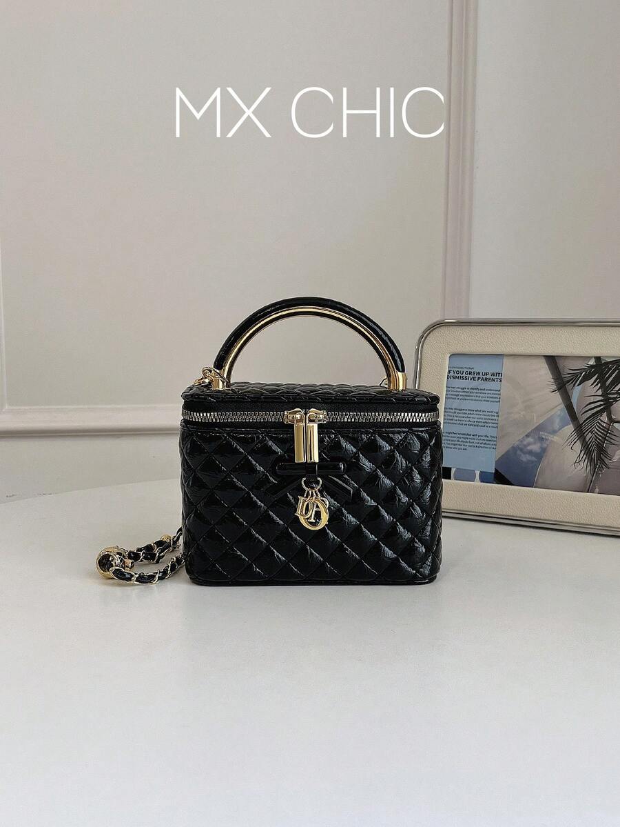 New Hand-Held Box Bag, Minimalist Style, Shoulder & Crossbody Bag - Black - View 1