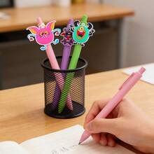 Cute Cartoon Monster Topper Gel Pens Gift Box Set Of 7, Vibrant Multicolor Retractable Writing Pens With Ribbon Gift Packaging, Fun Novelty Aesthetic Stationery Gift For Friends, Birthday Party Favor Desk Supplies - Sets - View 2