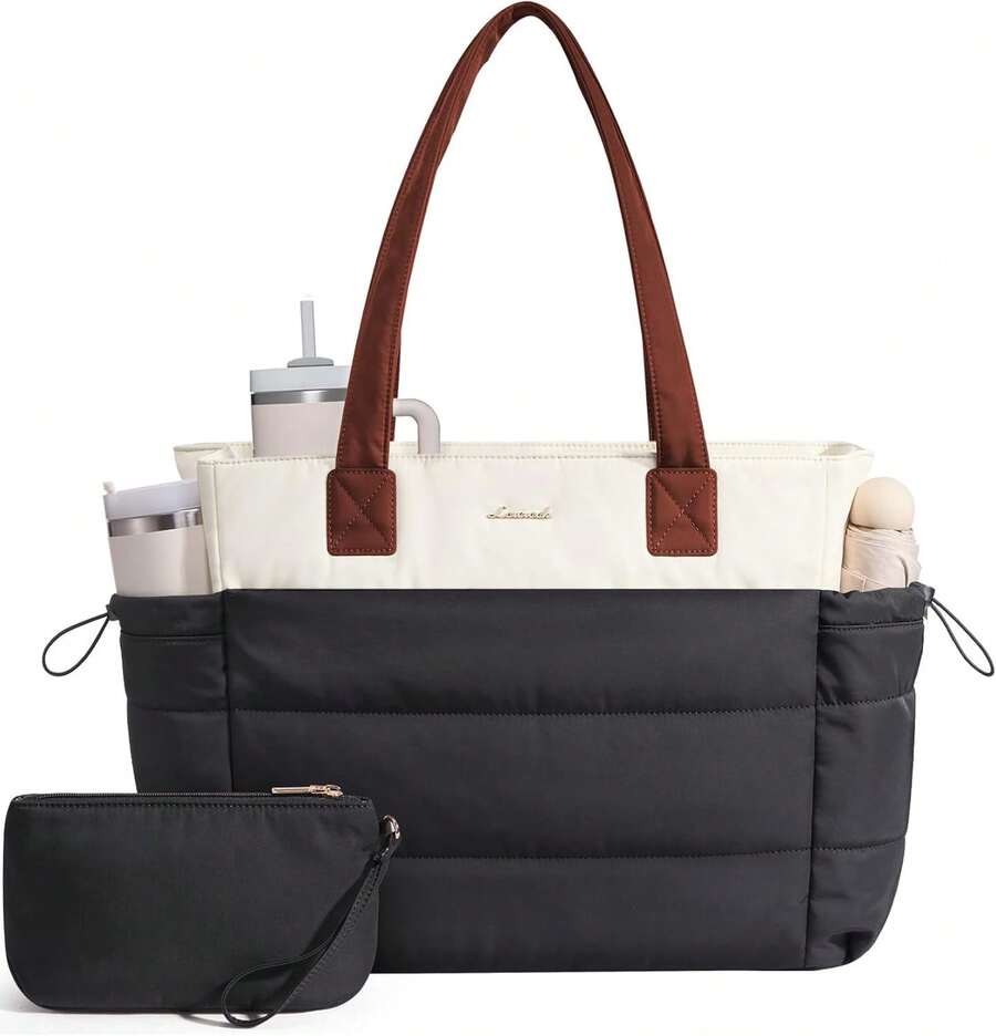 K Bolso de la compra para mujer, grande, bolso de mano, bolso de trabajo, bolso para portátil, bolso de profesor, bolso escolar, bolso de mano para mujer, para universidad, negocios, escuela - Caqui - Ver 1
