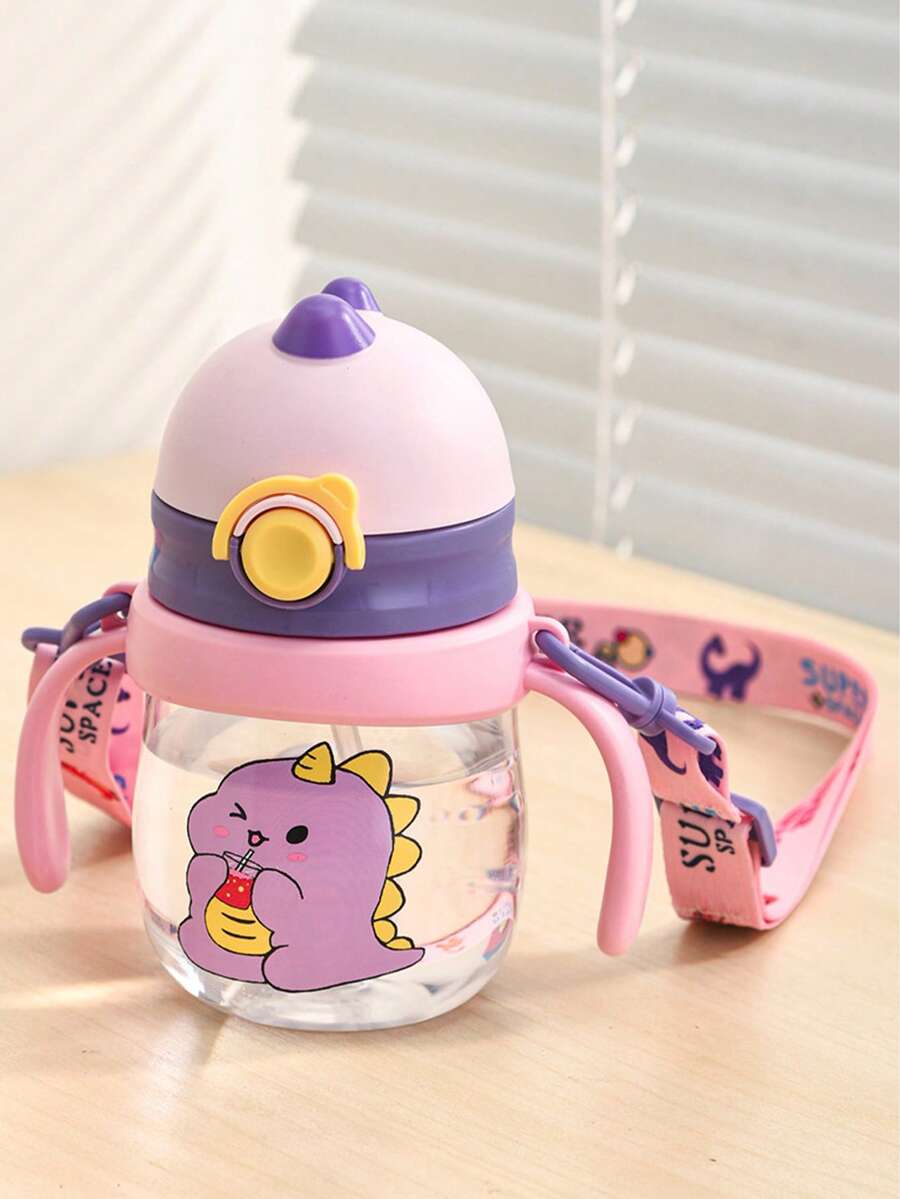 1個嬰兒幼兒鴨嘴吸管杯 防嗆防漏 重力球牛奶水飲水杯 附掛繩 卡通圖案 粉色 直飲杯 返校季 - 250毫升 - 查看 1