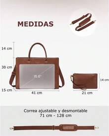 Bolsas de Mujer para Laptop 15.6 Pulgadas Impermeable Bolsa Trensada Tote Grande Maletín de Negocios Bolsa de Mano - Marrón - Ver 6