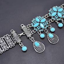 Cadena de Cintura Étnica para Mujer con Adornos Metálicos Exóticos, Borlas Turquesas y Flores en Forma de Gota - D - Ver 3