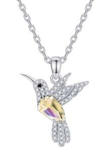 Mayfer |   Collar de plata esterlina .925 para mujer con dije de colibrí decorado con cristal aústriaco - Rojo - Ver 10