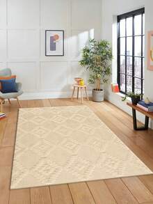 Digital Print Non-Slip Washable Runner Rug/Area Rug, Living Room Rug, Modern Design, Modern, Scandinavian, Bohemian And Classic Style, 100% Polyester, Made In Turkey - Beige - View 2