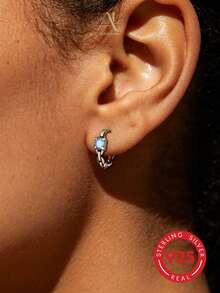 1 Pair Vintage Distressed S925 Sterling Silver Chain Square Light Blue Zirconia Ear Cuffs, Suitable For Women's Daily Commute, Couple Wear, Street Style, Birthday, Anniversary And Holiday Gifts - Antique Silver - View 8