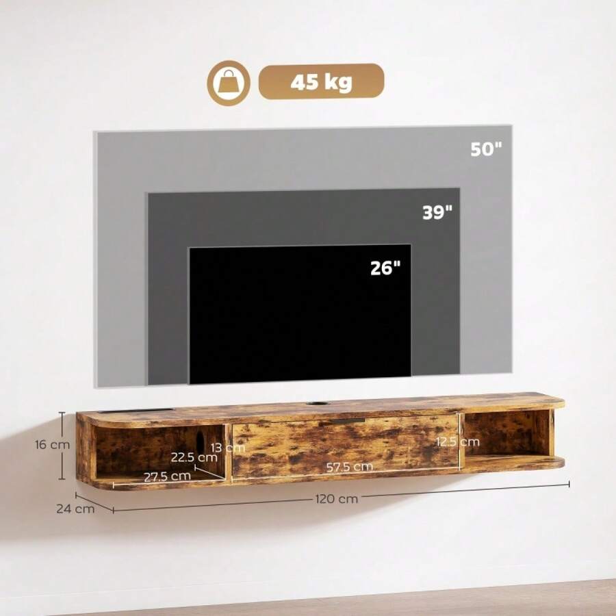 120 Floating TV Unit TVs Up To 50 Inch - Rustic Brown - 1 - View 1