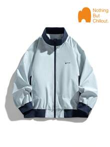 NBCT Women's Light Sport Commute Baseball Jacket, Stand Collar, Minimalist Design, Loose Fit, Slimming, Solid Color, Functional Outerwear For Daily Work And Hiking - Baby Blue - View 2
