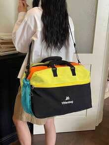 Bolso de viaje de mano estilo coreano con bloques de color arcoíris dopamina, bolso de gimnasio de gran capacidad, ligero y duradero, se puede fijar al equipaje, bolso de mano para viajes cortos, bolso de fitness y yoga, bolso de almacenamiento para dormitorio de estudiantes, bolso organizador de maternidad, bolso de viaje versátil unisex para mujeres - Multicolor - Ver 9