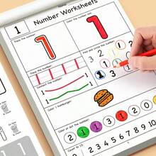 1本幼兒數學練習本 + 12支鉛筆：數字描紅、加減法練習書，適合3歲以上兒童與幼兒園學童 - 彩色 - 查看 3