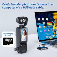 Pocket HD 4K 手持運動攝影機，180° 手動旋轉鏡頭，內建補光燈，自動對焦，2000mAh 長效電池，5MP 像素，適合初學者與青少年的輕巧相機，附 32GB 記憶卡 + 三腳架 + 手持掛繩 + 數據線，適用 Vlog 拍攝、旅行、騎行、滑雪、錄影，輕巧便攜耐用（無人臉追蹤拍攝） - 查看 6