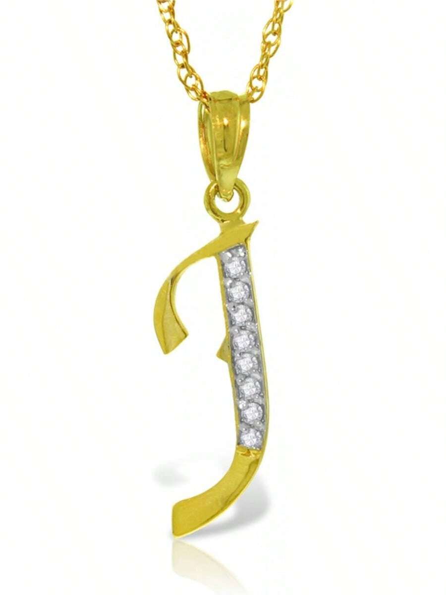 Collar con colgante de oro amarillo macizo de 14 quilates con inicial GG en forma de J con diamantes naturales fabricado en Estados Unidos, acabado de rodio hecho a mano - Gargantilla de 16 pulgadas - Ver 1
