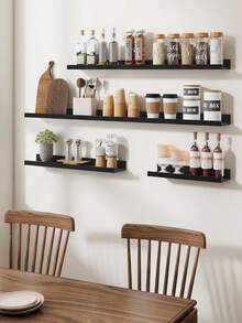 1pc White Wall-Mounted Floating Shelf For Kitchen, No-Drill Installation, Dedicated Storage For Kitchen Seasoning Jars / Dry Food Sealed Containers / Coffee Utensils! Nail-Free, No-Trace, For Tile Walls, Easy And Quick Installation, Thickened And Widened Board With Strong Load-Bearing Capacity, Moisture-Proof And Oil-Resistant, Easily Organize Oil, Salt, Sauce, Vinegar Bottles, Dry Food Jars, Kitchen Tools, Say Goodbye To Cluttered Countertops - View 11