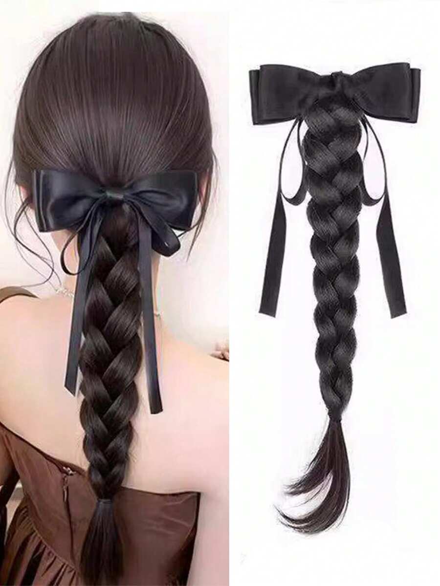 French Bow Braided Ponytail Synthetic Hairpiece Heat Resistant Elegant Hair Accessories For Women Daily Party Wedding Decor, Halloween