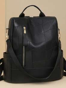 Large Capacity Backpack With Zipper Closure And Plain Style, For Everyday Casual Use - Army Green - View 8