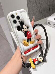 Disney Mickey Mouse Clubhouse Phone Case : 3D Fluffy Pattern Border Protector Phone Soft Phone Case With A Free Cute Mickey Mouse Bracelet Chain Lanyard, Mickey Mouse, Minnie Mouse, Donald Duck, Daisy Duck, Goofy, Pluto, For Apple 17 Promax 17 Pro 16 15 14 13 12 11 Pro Max XS Max X XR Soft Cover Summer Phone Case - 白色 - 查看 4