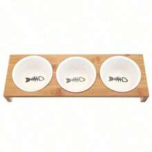 1/2/3 Bowls Cat Dog Feeders Bowl Ceramic Tableware Pet Food Water Bowl Bamboo Frame Antiskid Pet Supplies Dog Cat Feeding Bowl - White - View 9