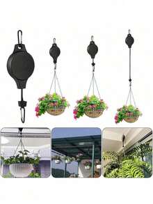 Gancio a carrucola per piante, appendiabiti retrattile per piante, cesto sospeso per fiori facile da raggiungere per vasi da giardino e mangiatoie per uccelli, appendi in alto e tira giù o alimenta - A - Visualizzare 9