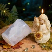 Mysterious Wolf Woman Silicone Candle Mold, Intimate Woman And Wolf With Sunflower Details, Reusable For Resin/Candle/Plaster And Other Materials, Smooth Inner Wall For Easy Demolding, Perfect For Fantasy Theme Parties Or Natural Style Home Decor, Unique Design Adds Mystery And Natural Beauty To Indoor Decoration, Evokes Longing For Freedom And Harmony When Lit - White - View 5