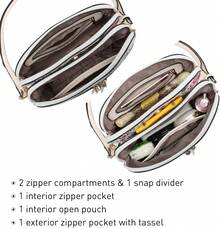 Dasein Bolso bandolera con cremallera para mujer, bolso de hombro a la moda con múltiples bolsillos - Flor blanca/beige - Ver 6