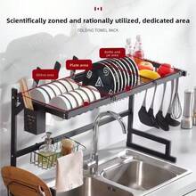 Escurridor de platos sobre el fregadero, organizador de almacenamiento de cocina de gran capacidad para cuencos, platos, cubiertos, cuchillos y tablas de cortar, estante de cocina moderno y duradero, escurridor de platos de cocina, esencial de cocina - Multicolor - Ver 2