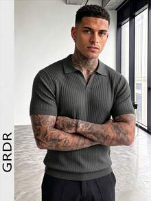 GRDR Men's Solid Color Short Sleeve Casual Commuter Knit Top - Dark Grey - View 6