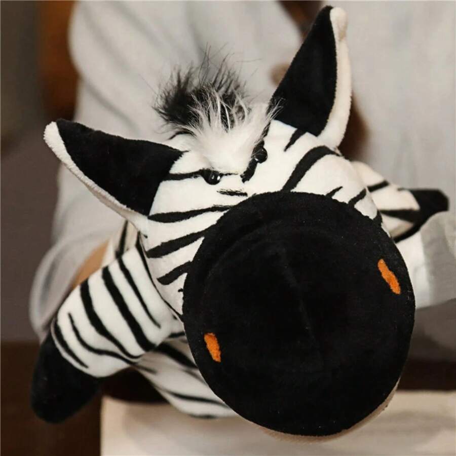 Marioneta de mano de peluche para niños, personaje de dibujos animados, juguete interactivo para padres e hijos, pequeño regalo para fiestas familiares. - cebra - Ver 1