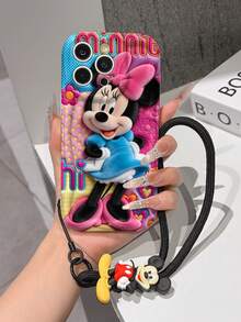 Disney Mickey Mouse Clubhouse Phone Case : 3D Fluffy Pattern Border Protector Phone Soft Phone Case With A Free Cute Mickey Mouse Bracelet Chain Lanyard, Mickey Mouse, Minnie Mouse, Donald Duck, Daisy Duck, Goofy, Pluto, For Apple 17 Promax 17 Pro 16 15 14 13 12 11 Pro Max XS Max X XR Soft Cover Summer Phone Case - White - View 3