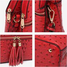 Dasein Bolso bandolera con cremallera para mujer, bolso de hombro a la moda con múltiples bolsillos - 2-avestruz rojo - Ver 7