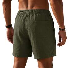 Set Of 3 Premium Linen Shorts For Men - Luxury Beachwear - 墨綠色 - 查看 4