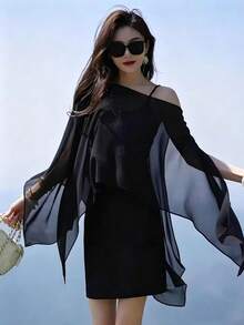1pc Solid Color Sun Protection Shawl For Women, Versatile Fashion Loose Pearl Button Shawl, Scarf, Pullover Sun Protection Clothing, Suitable For Spring/Summer Evening Events, Weddings, Stage, Travel And Beach Cover-Up Accessories For Women, Travel And Daily Use - Multicolor - View 16