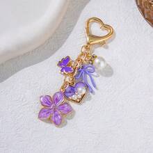 1Pc Alloy Enamel, Sakura Heart Pearl Bow Keychain, Suitable For Back To School, Teen Girls, Daily Handbag Decor, Schoolbag Pendant - Multicolor - View 4
