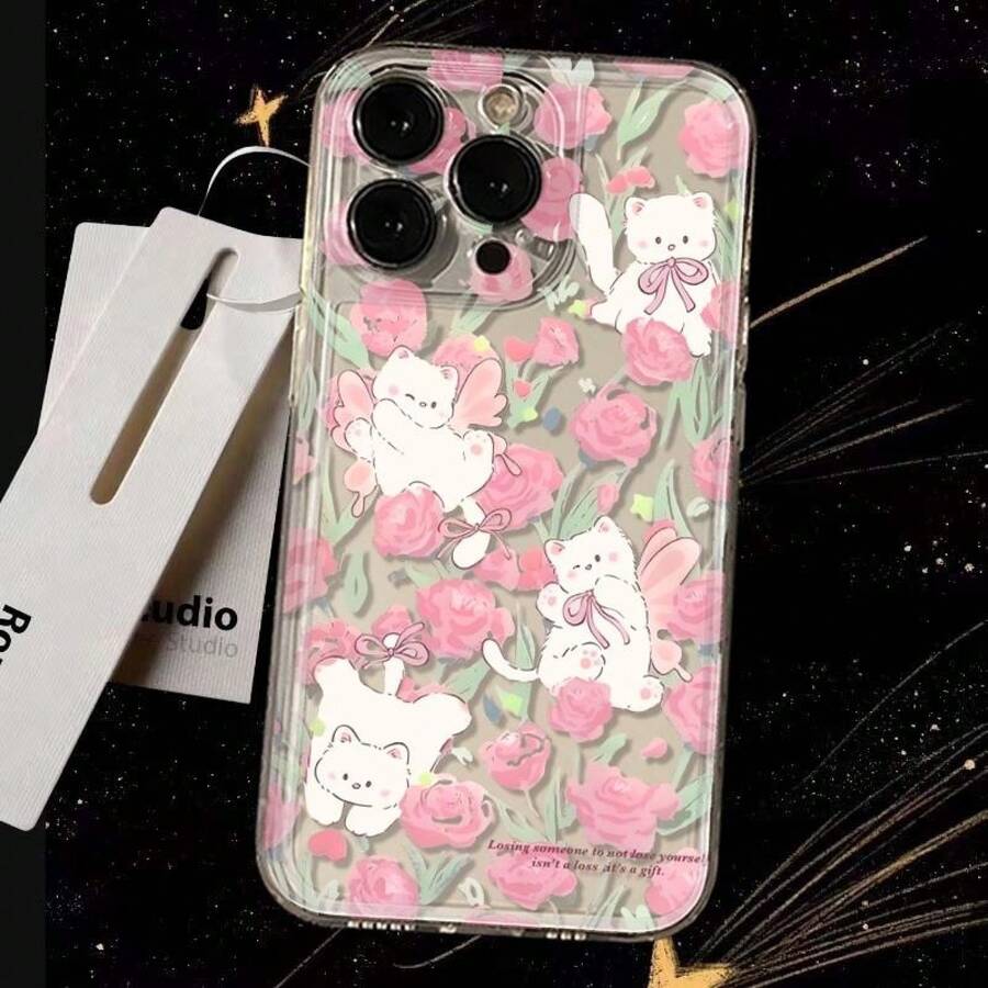 Cat Shockproof Case With Space-Style Shell, Scratch-Resistant And Camera Protection. Cute Animated And Adorable Cartoon Designs, Kawaii Style. Compatible With IPhone 11-17 Pro Max, X/XS Max, S20-S14 Ultra, Series - Transparency - View 1