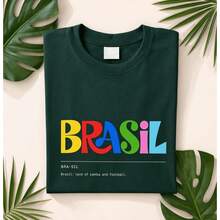 Camiseta Brasil Colorida Unissex 100% Algodão Estampa Vibrante Inspirada Na Cultura Camisa Brasileira Design Moderno Manga Curta Toque Macio Modelagem Confortável Cores Resistentes Estilo - Verde - Visão 6