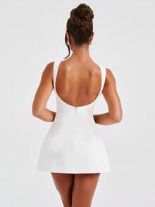 Vestido Corto de Mujer, Primavera/Verano 2026, Elegante y Estiloso, Corte A, Sin Mangas, Ajustado - Blanco - Ver 3