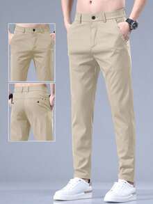 Men's Slim-Fit Straight Leg Casual Trousers With Embroidered Letter Pocket For Summer - 深紅色 - 查看 10