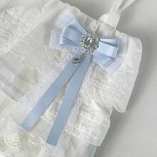 Lolita風蝴蝶結蕾絲拼接亮面水鑽長緞帶胸針，女款蝴蝶結領結，百搭衣領、背包與服飾配件，派對穿搭胸針，日常襯衫與洋裝裝飾領結，通勤穿搭，宴會派對穿著，節日禮物 - 藍色 - 查看 5