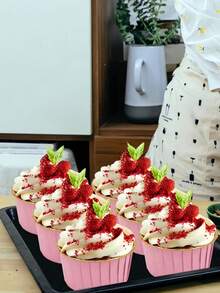 100/50/10 piezas Tazas de postre para pastel doradas con rosa, superficie lisa resistente al calor con diseño de borde enrollado, tazas para muffins/pasteles, adecuadas para bodas, graduaciones, fiestas de cumpleaños, herramientas de horneado/utensilios de cocina, moldes de papel rosa para pasteles - Rosa - Ver 8