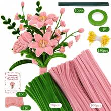 313pcs Bouquet Chenille Stem Flower Handmade Kit, Includes Greeting Card And Tutorial Video, All-In-One DIY Floral Craft Material Pack, Textured Multi-Color Accessory Set, Premium Chenille Stem Handicraft Kit - 313pcs - View 12