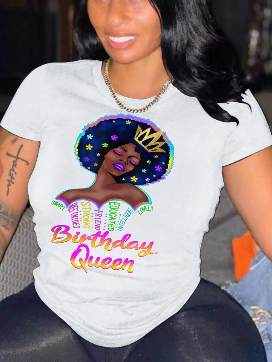 Women's Short-Sleeved T-Shirt 2024, Fashion Print, For Cross-Border And Independent Platforms. - 白色 - 查看 1