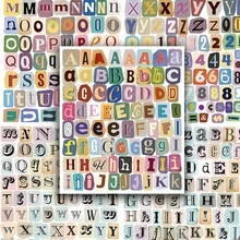 372/744pcs Vintage Letter & Number Vinyl Self-Adhesive Stickers, Suitable For Scrapbooking, Planner, Laptop, Water Bottle, DIY Crafts, Journaling, Retro Scrapbook Stickers, Aesthetic Planner Letter Stickers, Scrapbooking Supplies Set - Multicolor - View 2