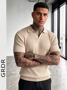 GRDR Men's Casual Solid Color Short Sleeve Knit Top, Spring/Summer - Apricot - View 6